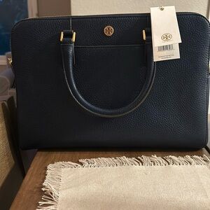 Authentic NWT Tory Burch Georgia Pebbled Double Zip Satchel in Royal Navy